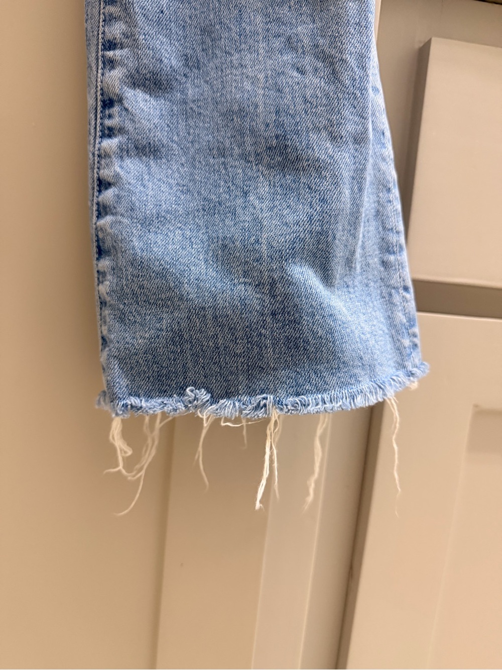 MOTHER Light Blue Distressed Wide-Leg Jeans - Picture 9 of 16